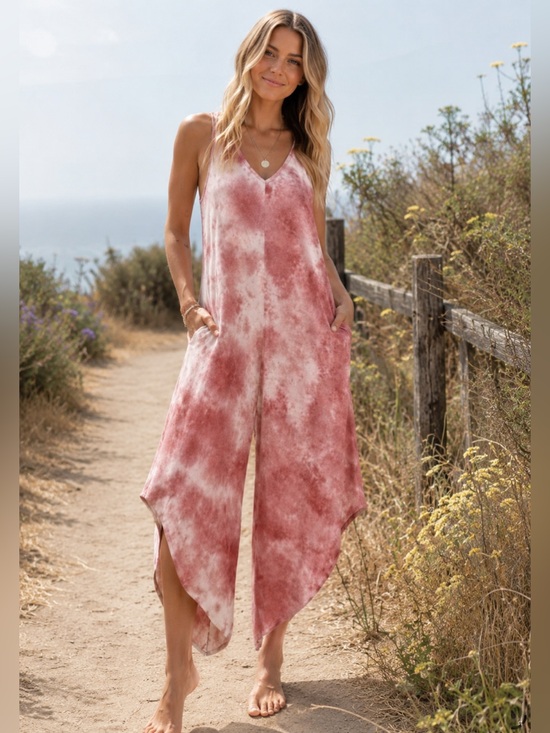 Pants - Anna Lee + Hope Tie Dye Romper Pink Small Oversized Flowy